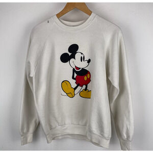 Vintage 80s Mickey Mouse Disney White Sweatshirt Crewneck Made in USA Size Large